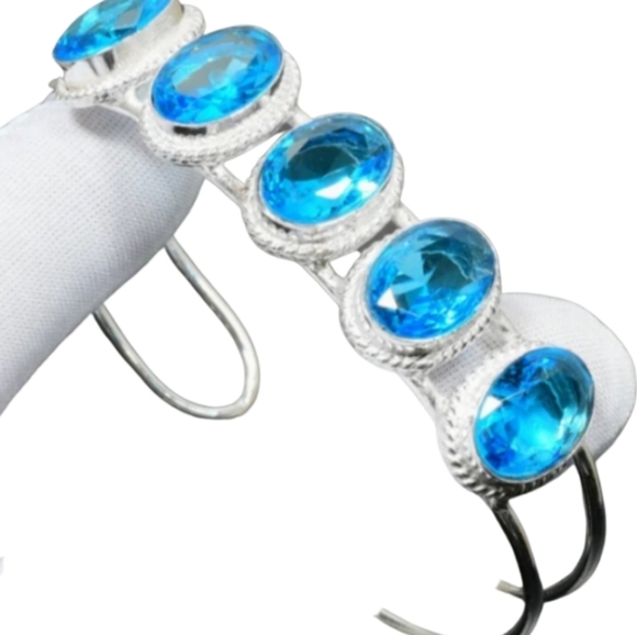 Blue Topaz+ Sterling Silver 925 Bangle Bracelet - Picture 1 of 7
